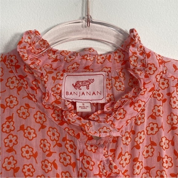 Banjanan Coral Pink Floral Ruffle Button-Front Blouse - Picture 5 of 8